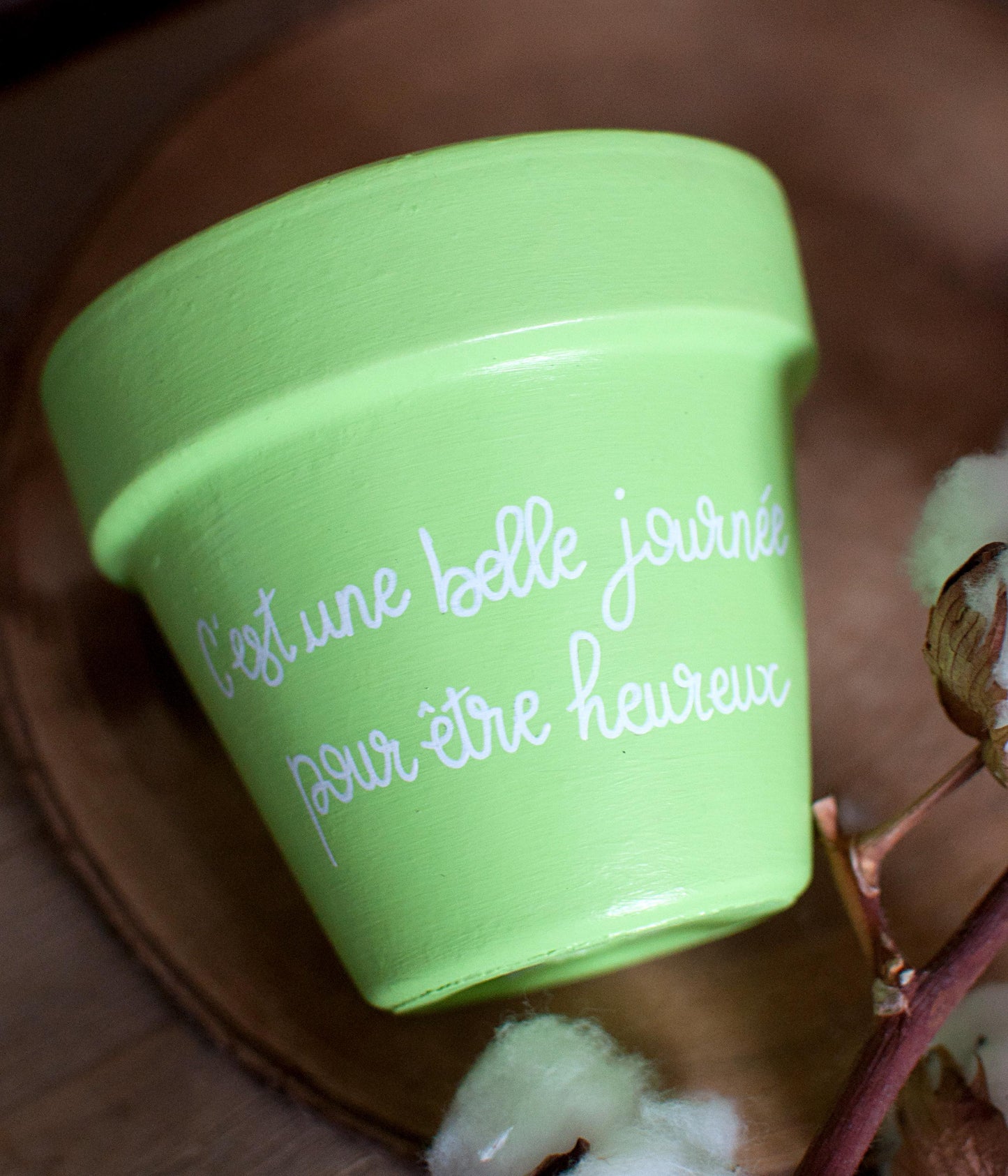 Cache pot / pot en terre cuite personnalisé « C'est une belle journée pour être heureux »