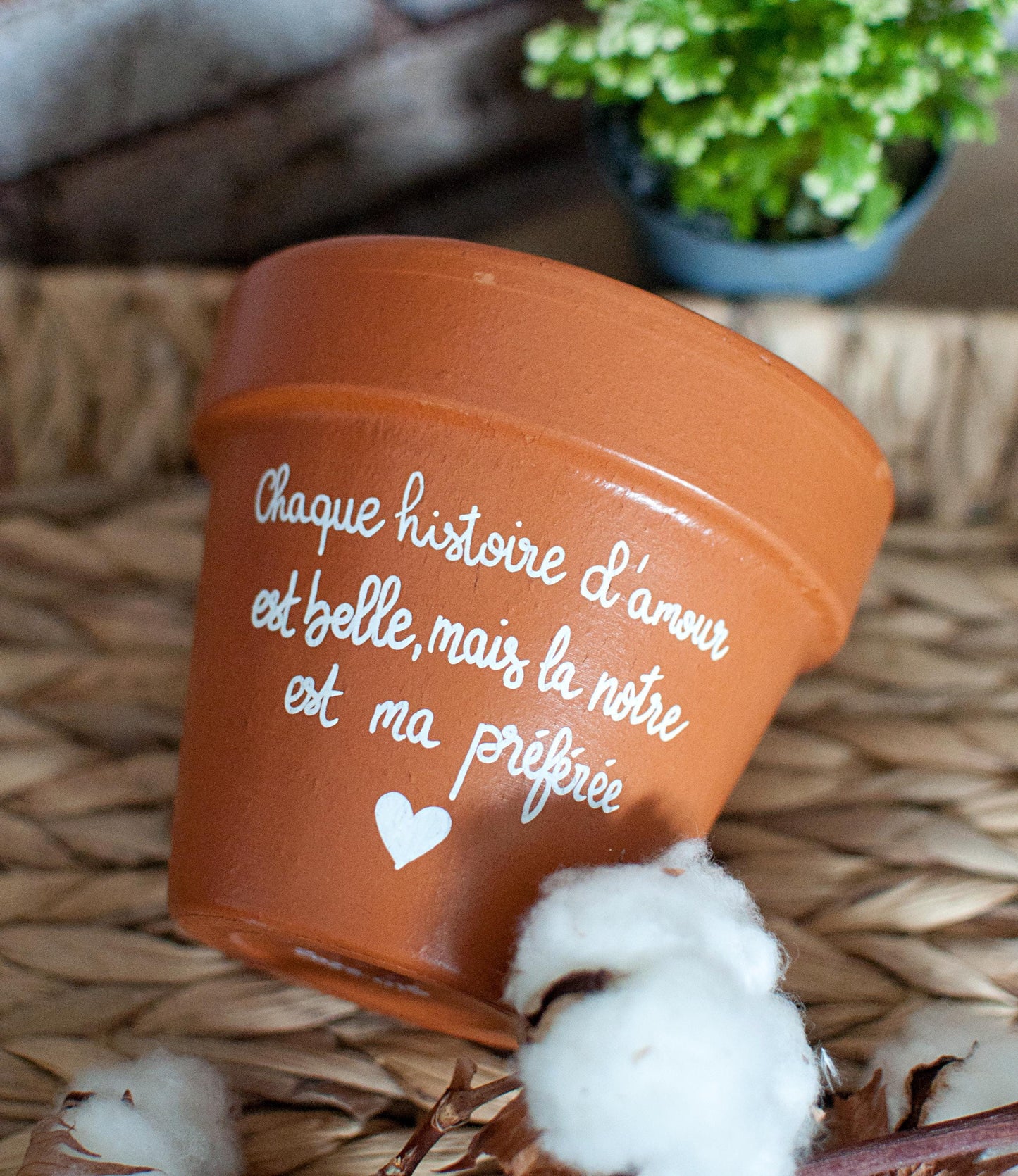 Cache pot / pot en terre cuite personnalisé « Chaque histoire d'amour est belle, mais la nôtre est ma préférée » / Cadeau Saint-Valentin