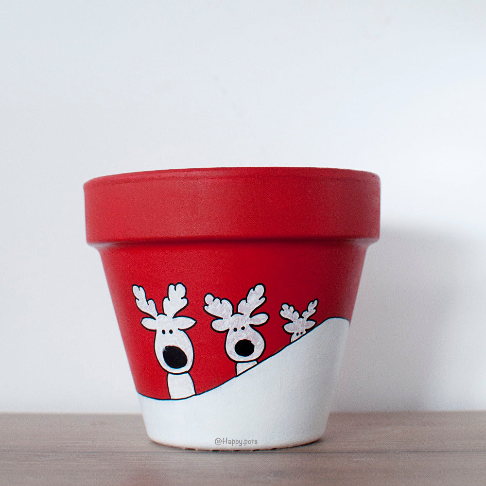Cache pot / Pot terre cuite - Petits rennes