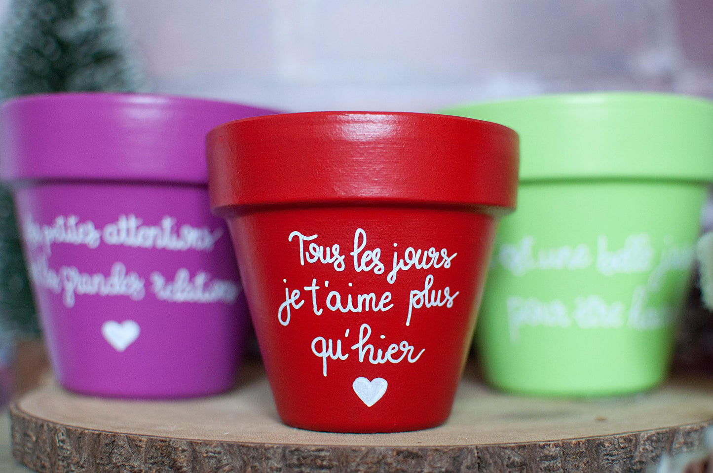Cache pot / pot en terre cuite personnalisé « Tous les jours je t'aime plus qu'hier » / Cadeau Saint-Valentin / Amour