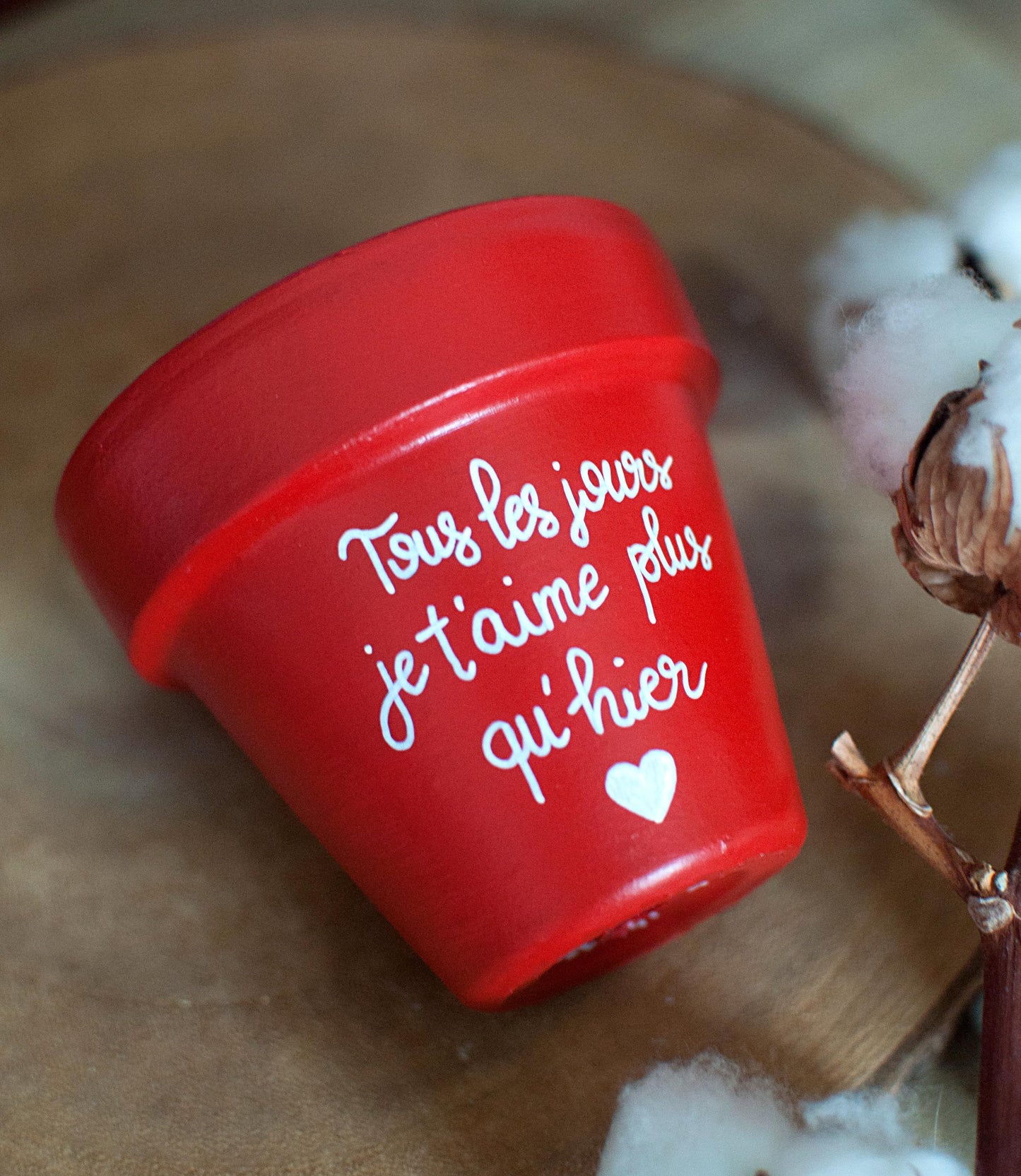 Cache pot / pot en terre cuite personnalisé « Tous les jours je t'aime plus qu'hier » / Cadeau Saint-Valentin / Amour