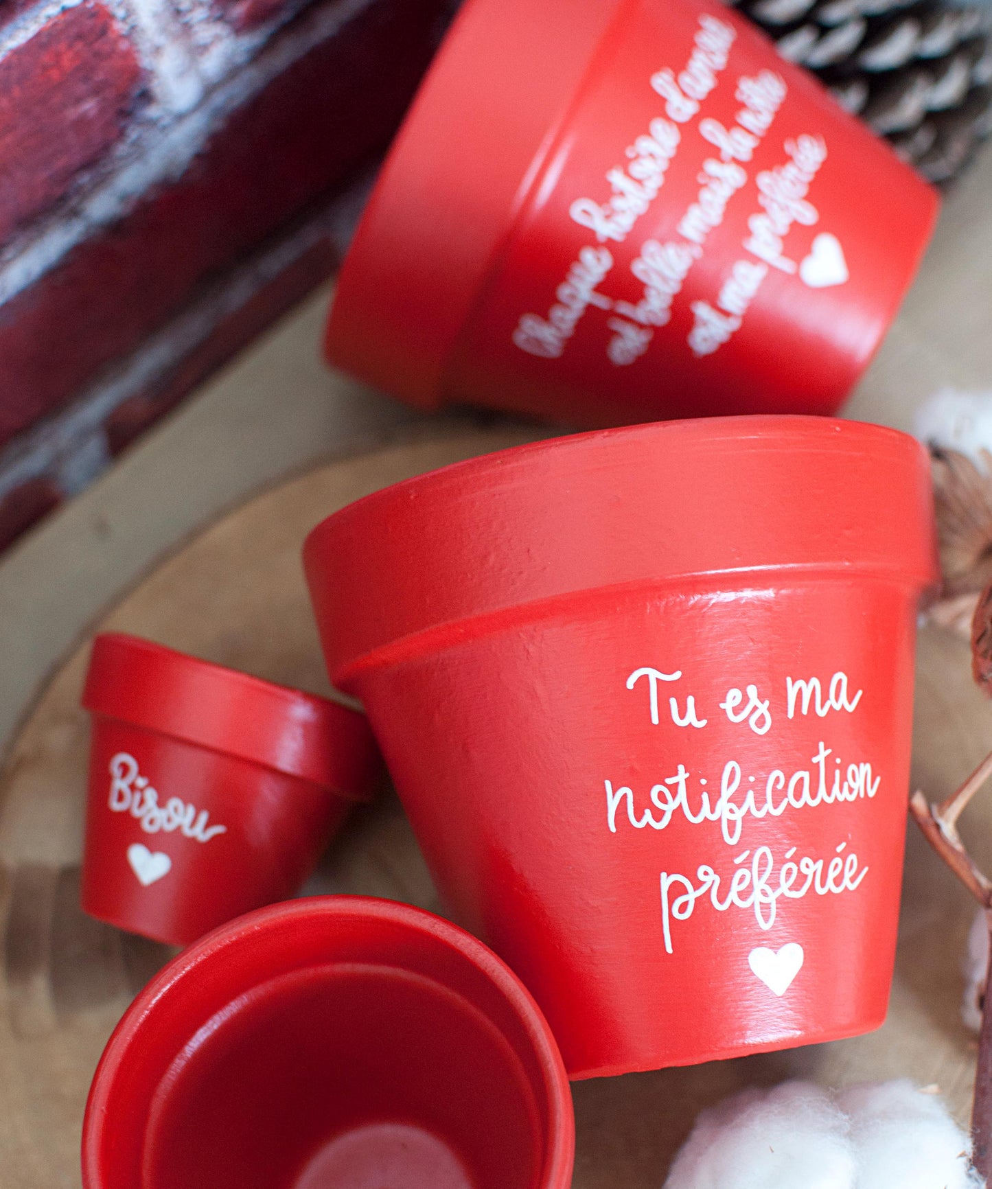 Cache pot / pot en terre cuite personnalisé « Tu es ma notification préférée »