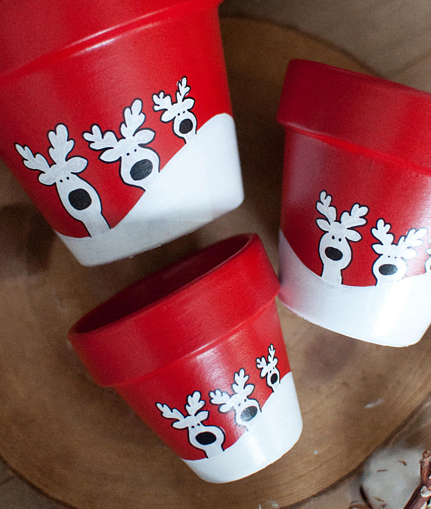 Cache pot / Pot terre cuite - Petits rennes