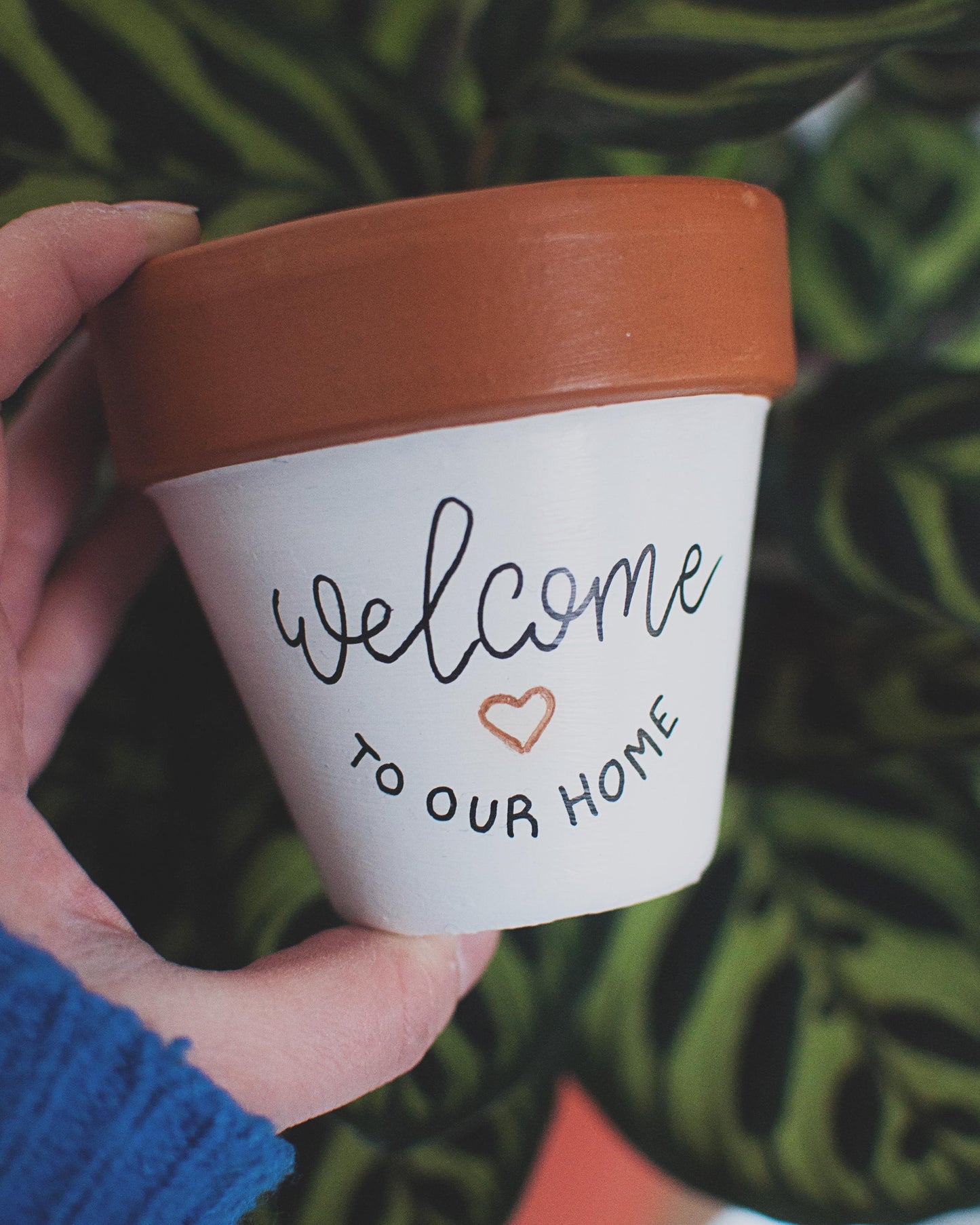 Cache pot / pot en terre cuite bicolore personnalisé : Welcome to our home