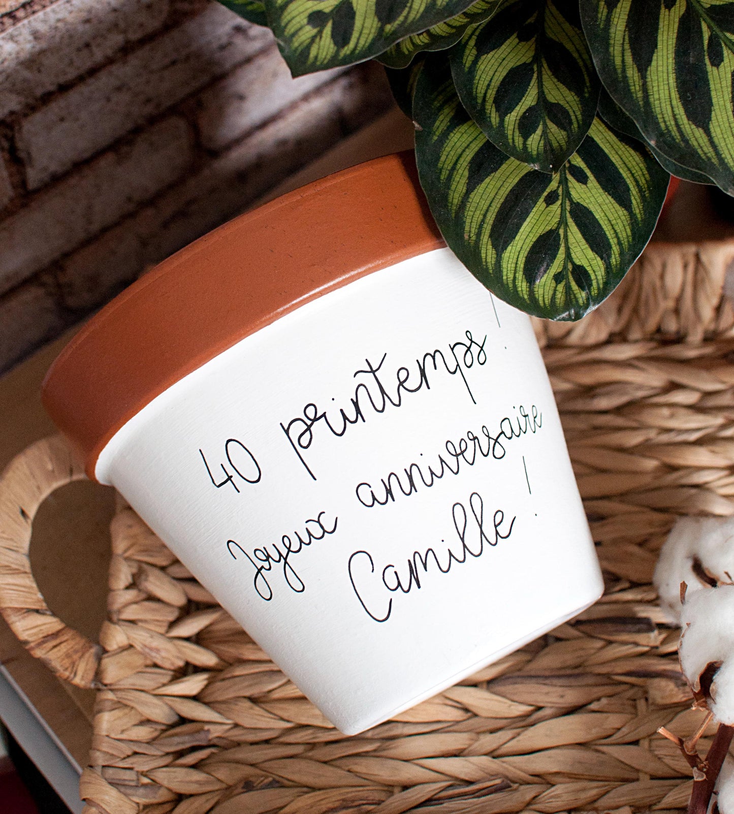 Cache pot /Pot de fleurs en terre cuite personnalisé : prénom/texte