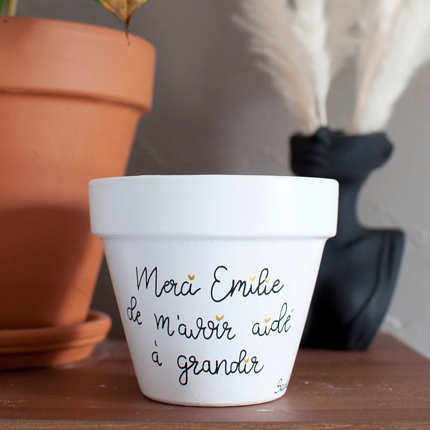 Cache pot / Pot en terre cuite personnalisé : Merci (prénom) de m'avoir aidé(e) à grandir