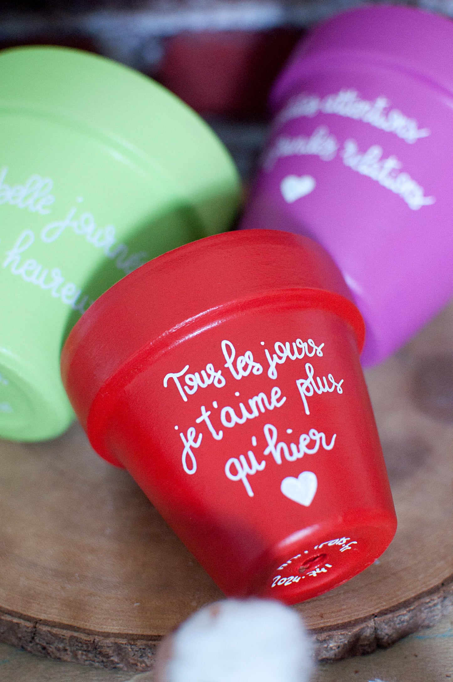 Cache pot / pot en terre cuite personnalisé « Tous les jours je t'aime plus qu'hier » / Cadeau Saint-Valentin / Amour