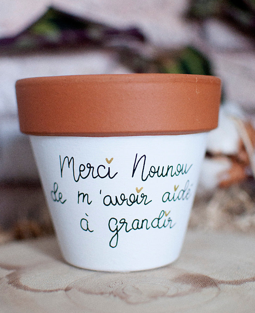 Cache pot / Pot en terre cuite personnalisé bicolore : Merci Nounou de m'avoir aidé(e) à grandir