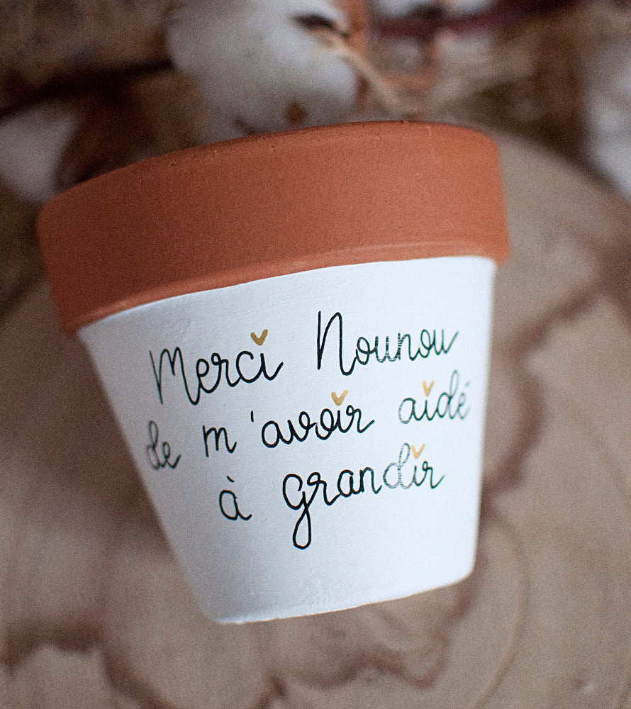 Cache pot / Pot en terre cuite personnalisé bicolore : Merci Nounou de m'avoir aidé(e) à grandir