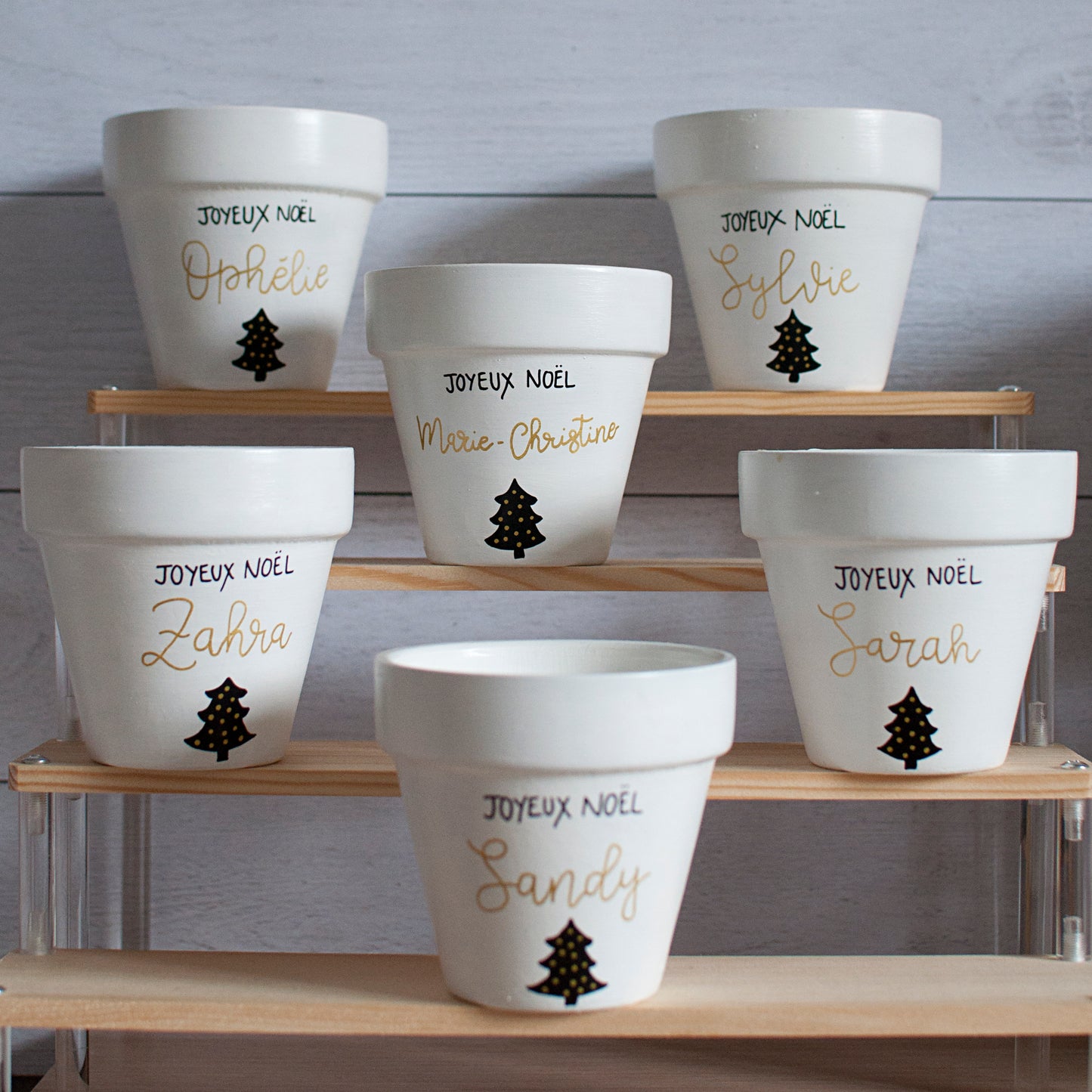 Bougie en terre cuite 9 cm : Joyeux Noel Maîtresse / Nounou / prénom à personnaliser