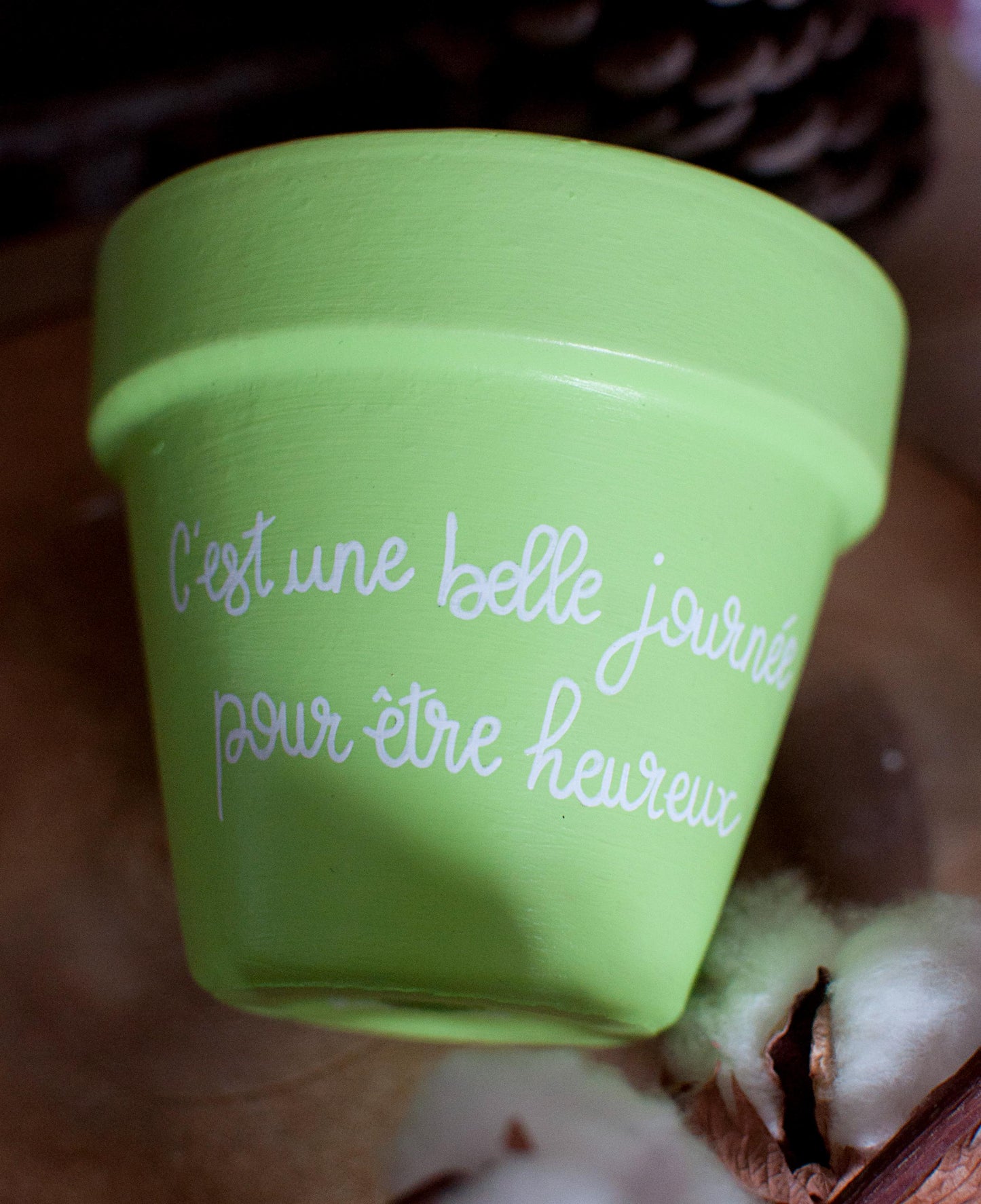 Cache pot / pot en terre cuite personnalisé « C'est une belle journée pour être heureux »