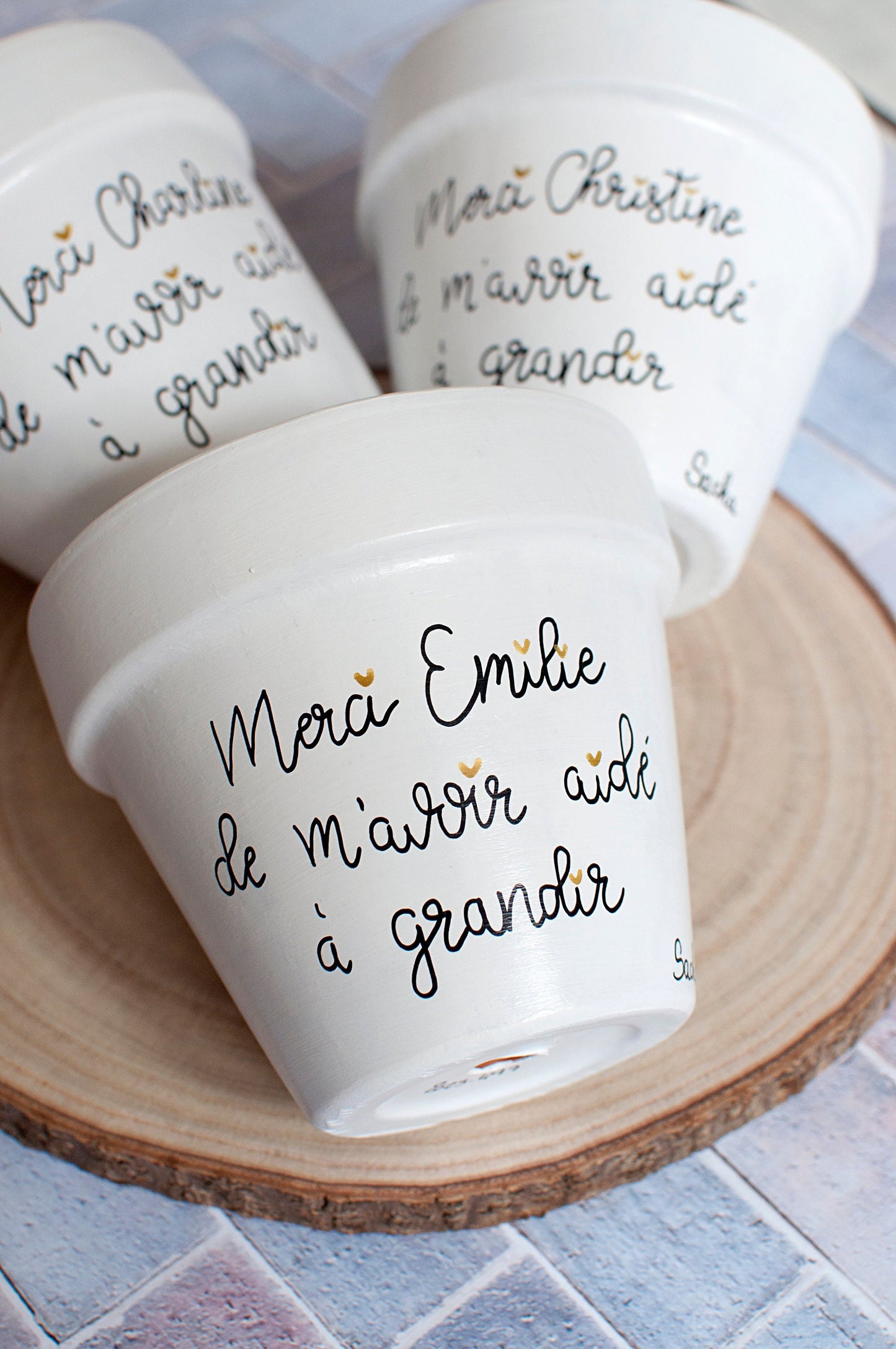 Cache pot / Pot en terre cuite personnalisé : Merci (prénom) de m'avoir aidé(e) à grandir