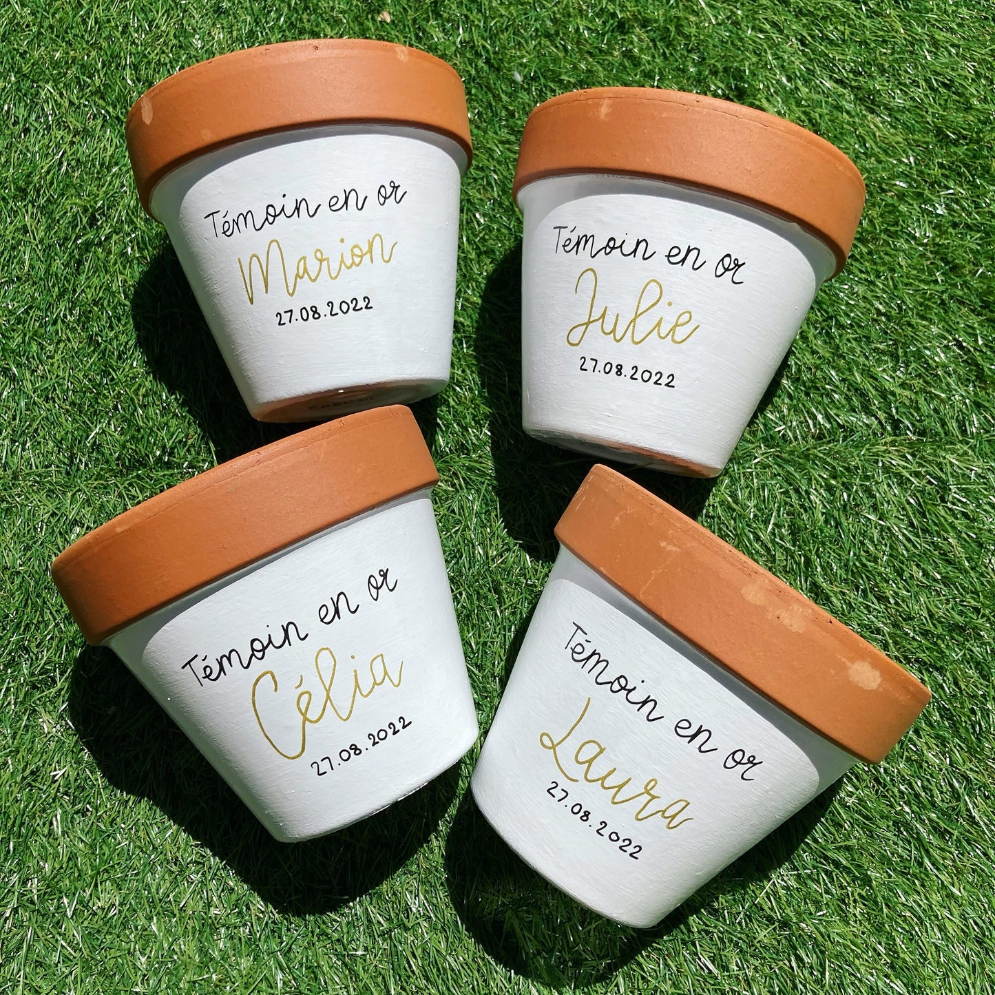 Cache pot /Pot de fleur en terre cuite personnalisé : Témoin en Or / cadeau témoin / cadeau mariage