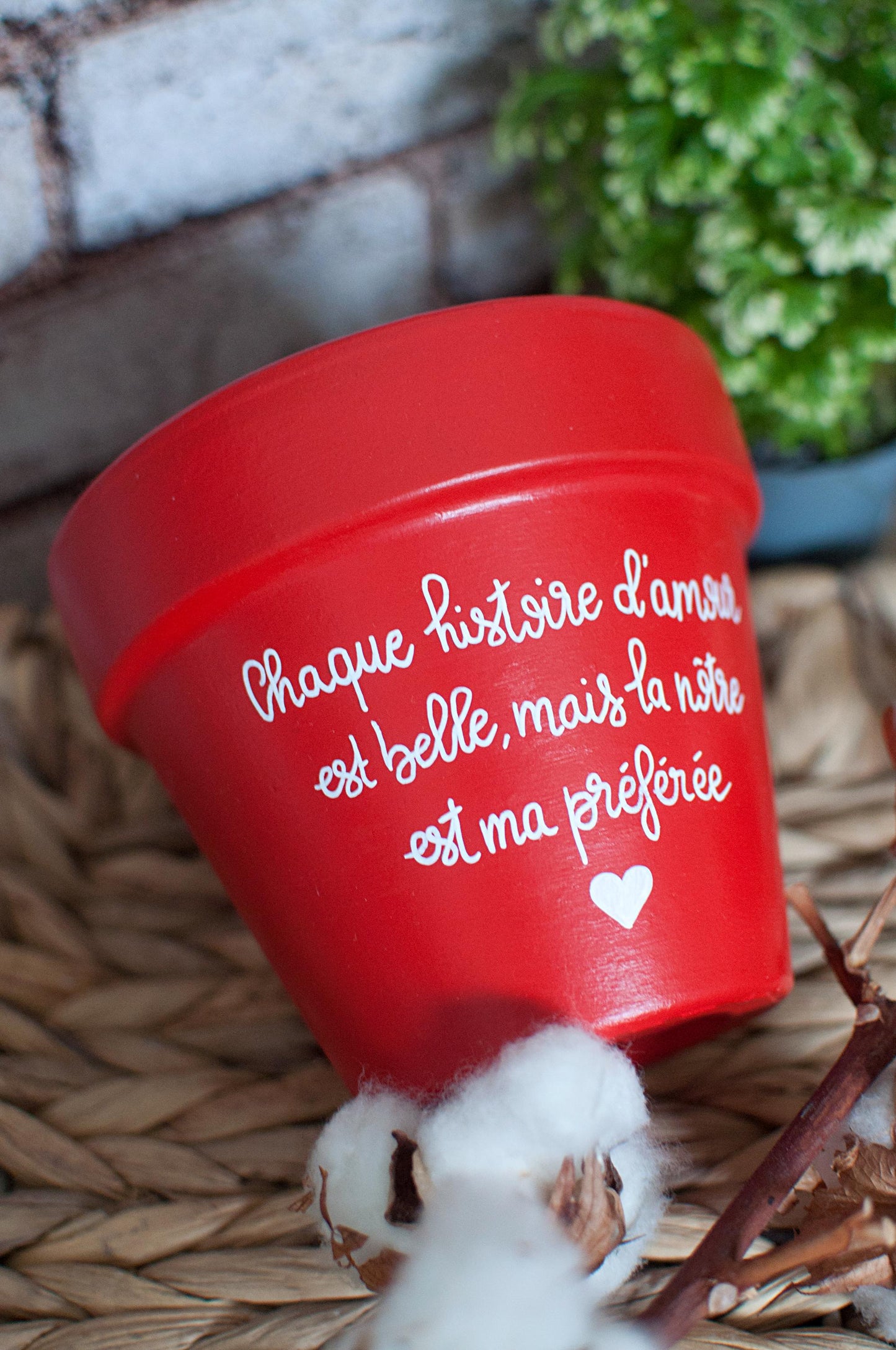 Cache pot / pot en terre cuite personnalisé « Chaque histoire d'amour est belle, mais la nôtre est ma préférée » / Cadeau Saint-Valentin