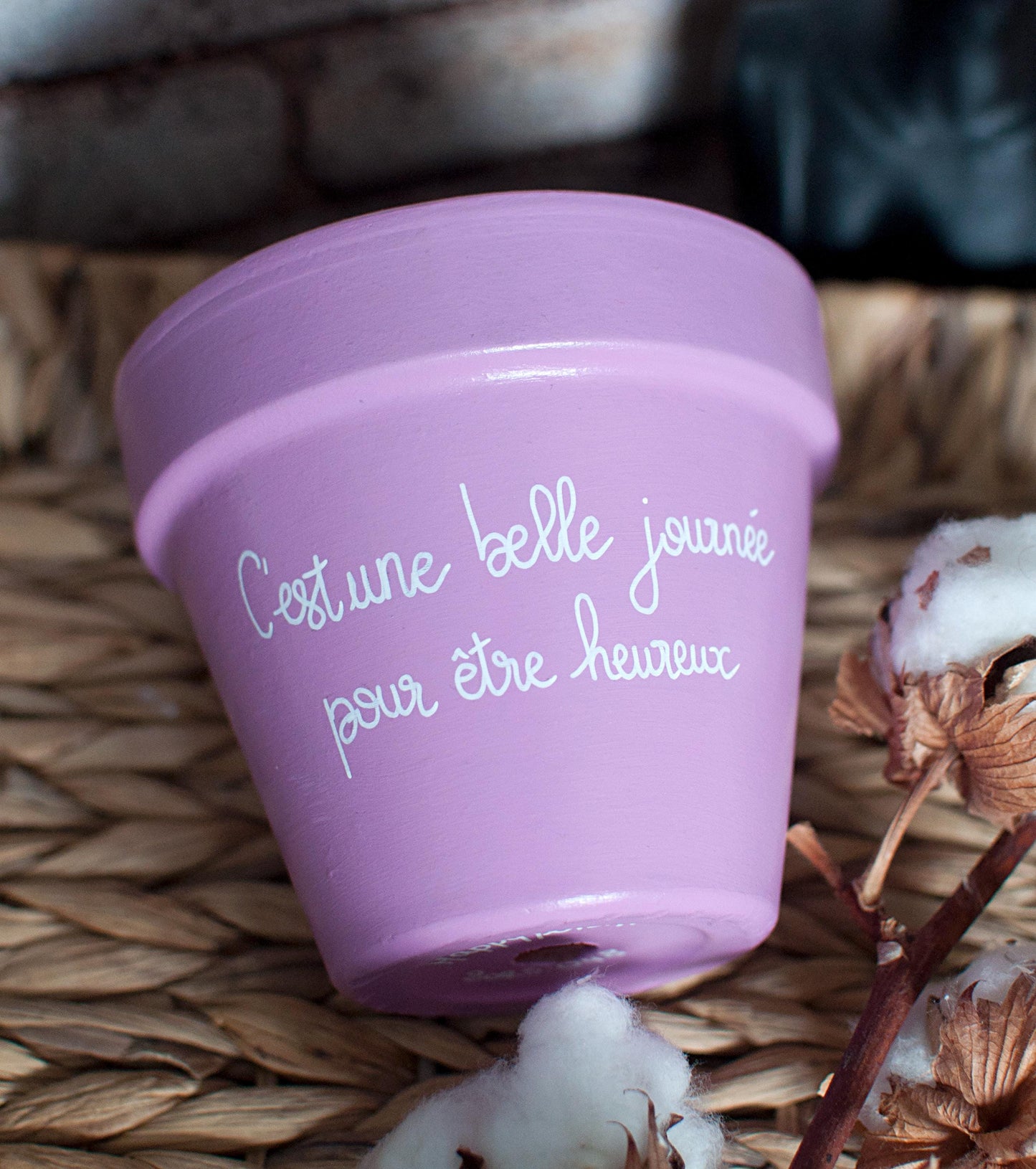 Cache pot / pot en terre cuite personnalisé « C'est une belle journée pour être heureux »
