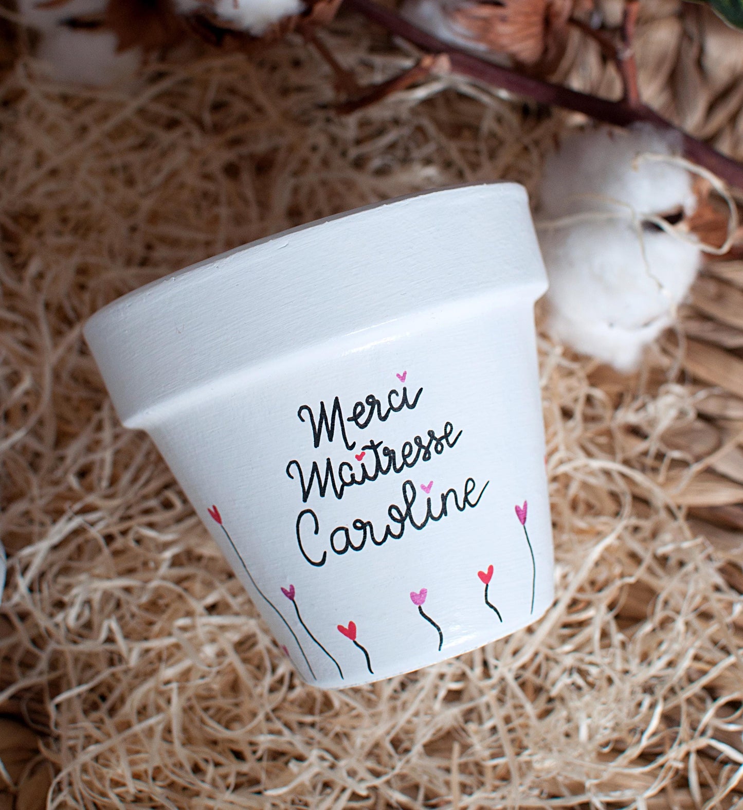 Cache pot / Pot de fleurs en terre cuite personnalisé : Flowers <3
