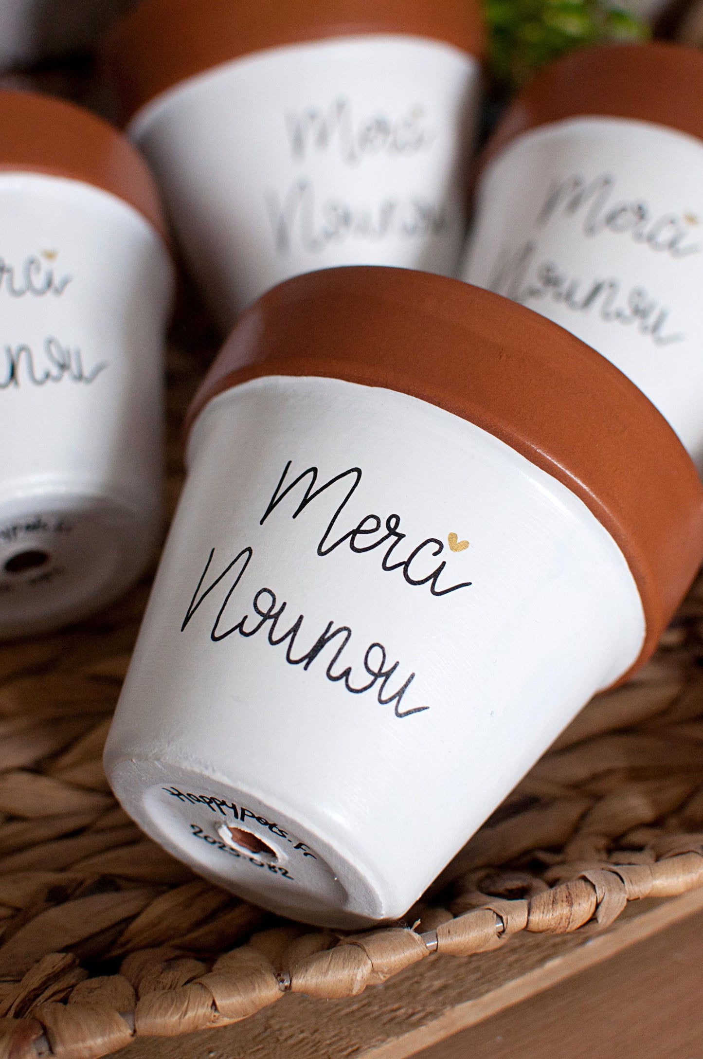Cache pot / Pot en terre cuite personnalisé : Merci nounou / Super nounou / Nounou en or
