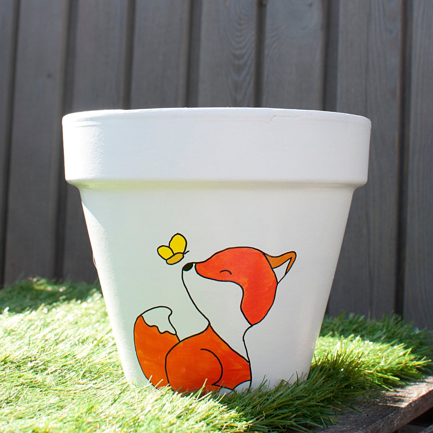 Cache pot / pot de fleur en terre cuite : Foxy le renard