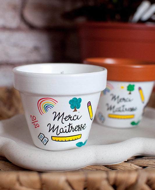 Bougie en terre cuite : Merci Maîtresse - Bougie 100% cire de soja [Cadeau maitresse / Cadeau fin d'année scolaire]