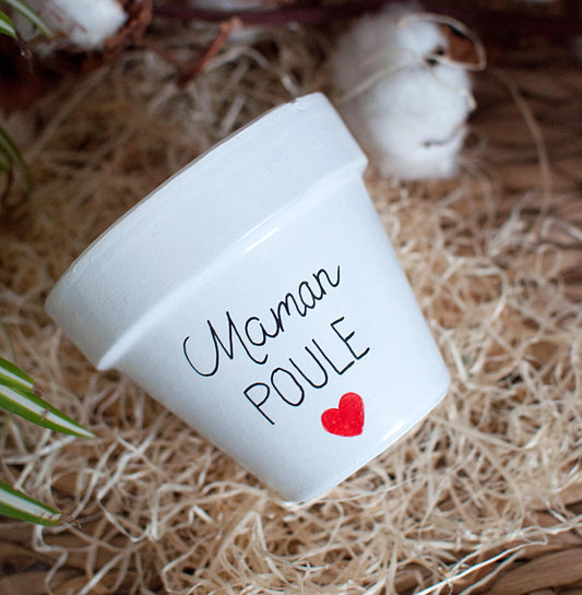 Pot de fleurs / cache pot en terre cuite : Maman poule