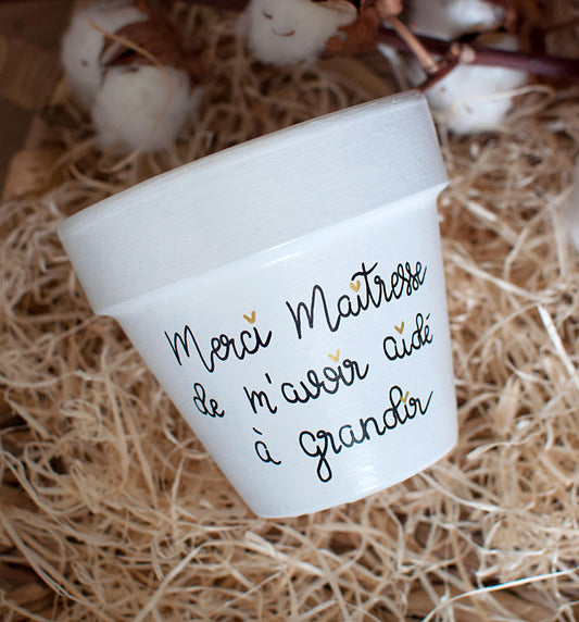 Cache pot / Pot en terre cuite personnalisé : Merci Maîtresse de m'avoir aidé(e) à grandir