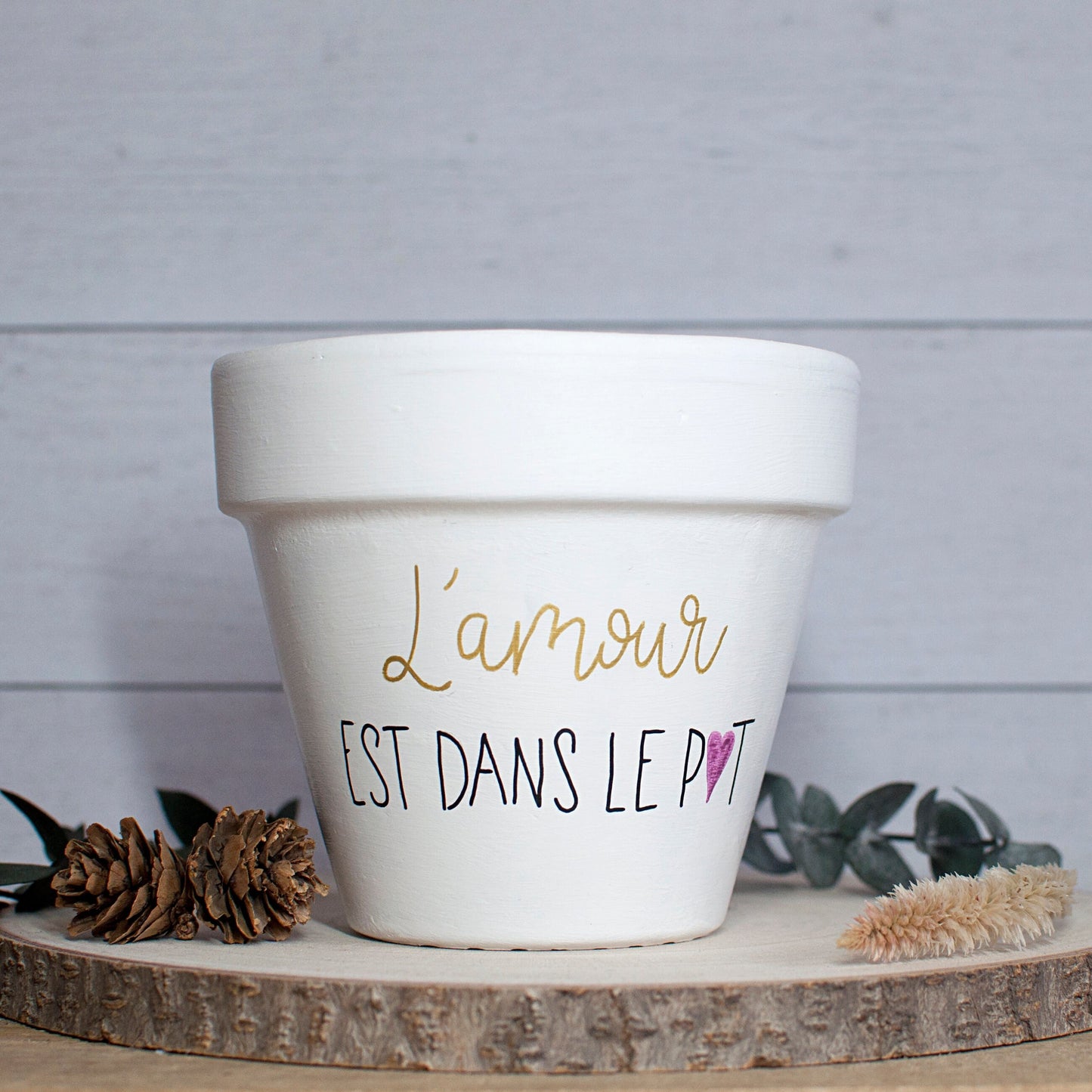 Cache pot / pot en terre cuite personnalisé : L'amour est dans le pot [BEST SELLER]