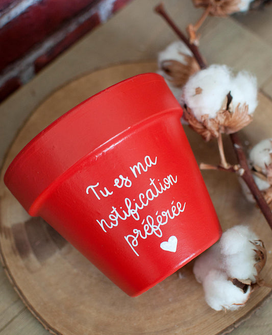 Cache pot / pot en terre cuite personnalisé «  Tu es ma notification préférée »