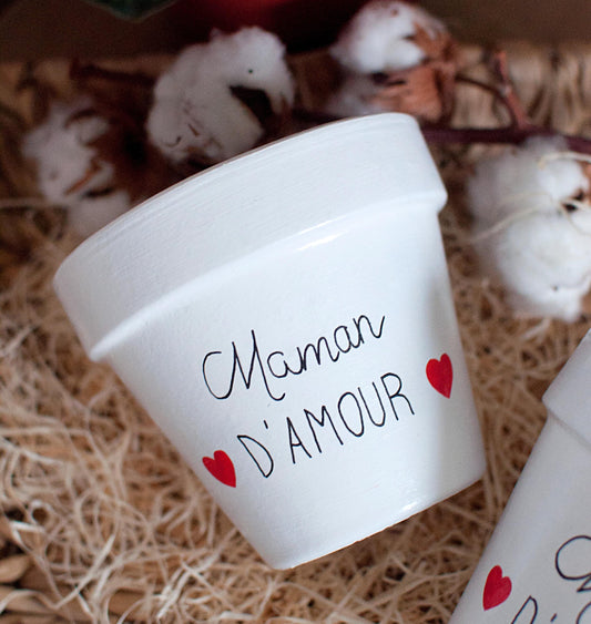 Pot de fleurs / cache pot en terre cuite : Maman d'amour