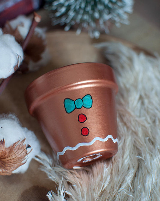 Cache pot / Pot  en terre cuite: Ptit Bonhomme pain d'épices [Collection Noël]