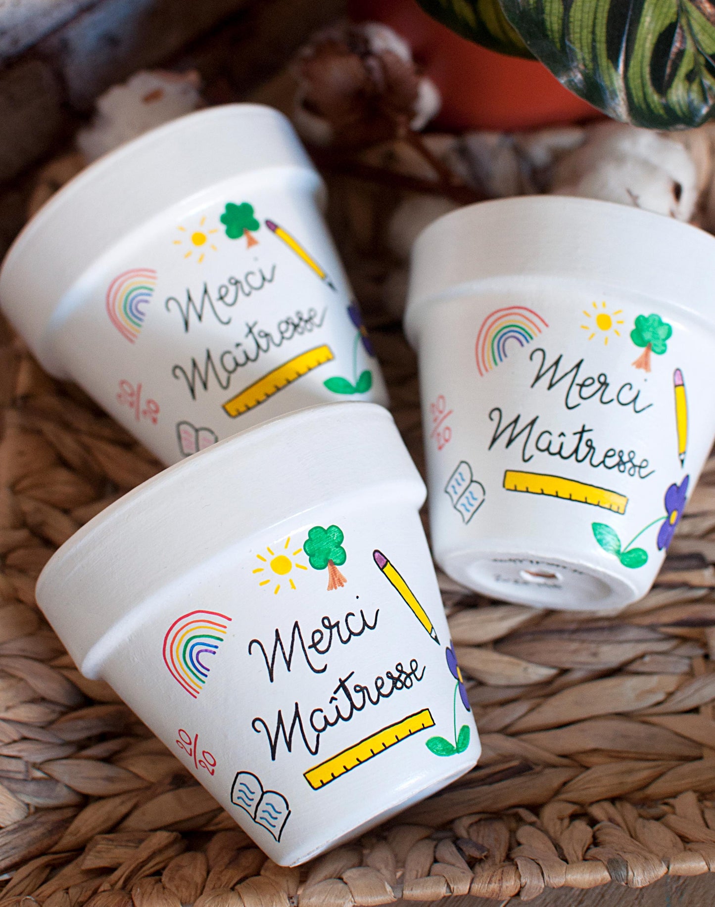 Cache pot / Pot en terre cuite personnalisé pour la fin d’année scolaire : Merci Maitresse /  Super Atsem / Super AESH [Cadeau maîtresse]