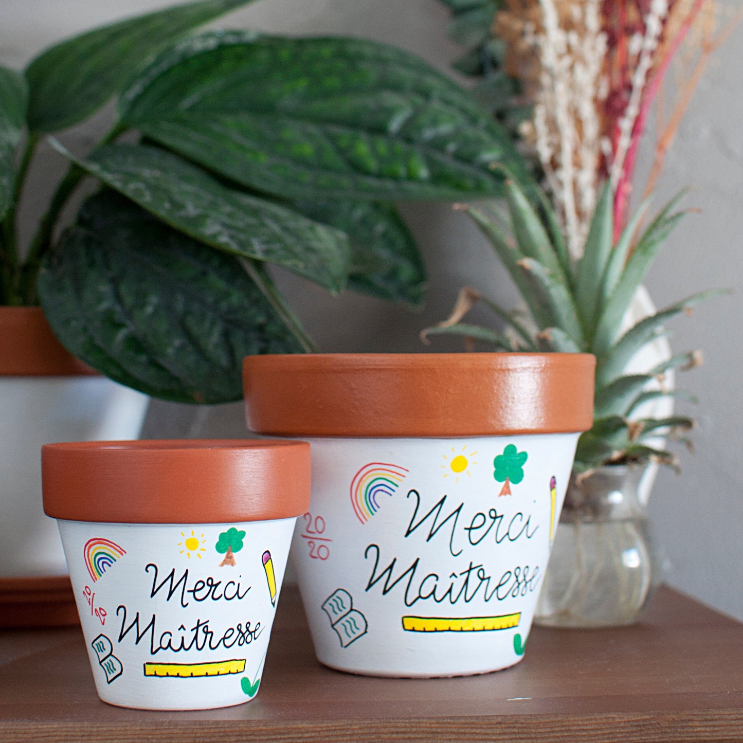 Cache pot / Pot en terre cuite personnalisé pour la  fin d’année scolaire : Merci Maitresse / Super Atsem /Super  AESH - Version bicolore