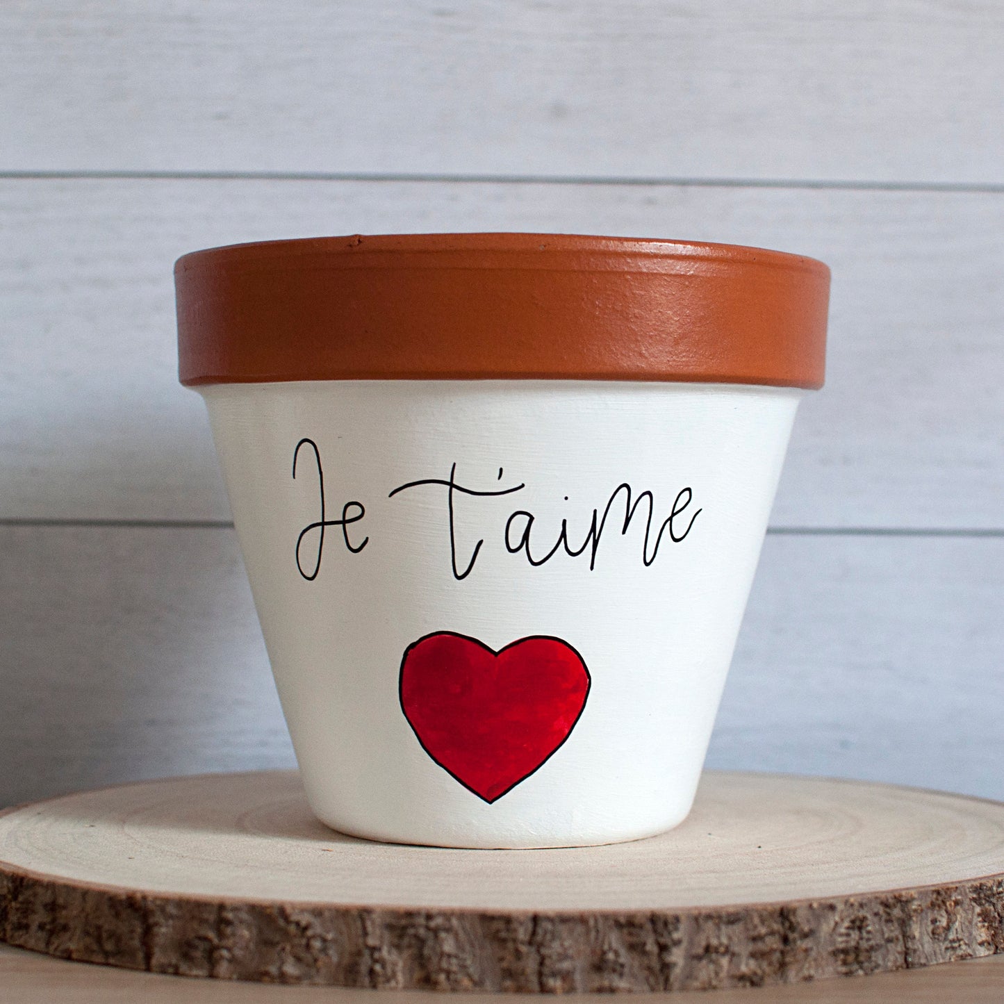 Cache pot / Pot de fleurs en terre cuite personnalisé : Je t’aime [Cadeau Saint Valentin / Fête des amoureux / Cadeau personnalisé / Amour]
