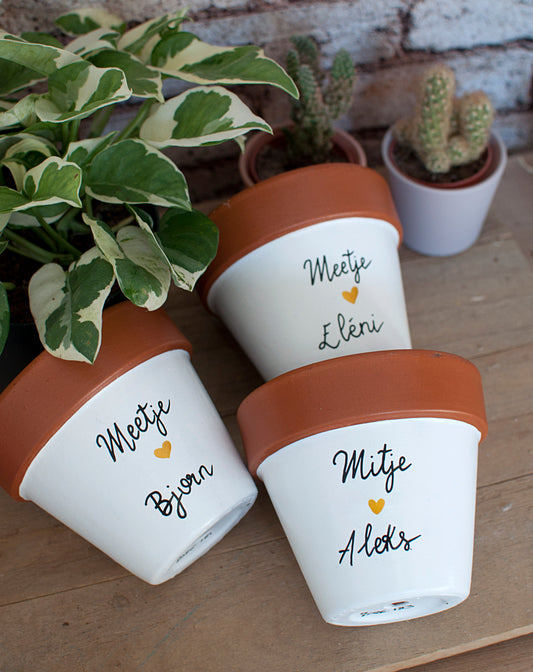 Cache pot /Pot de fleurs en terre cuite personnalisé :  prénom/texte