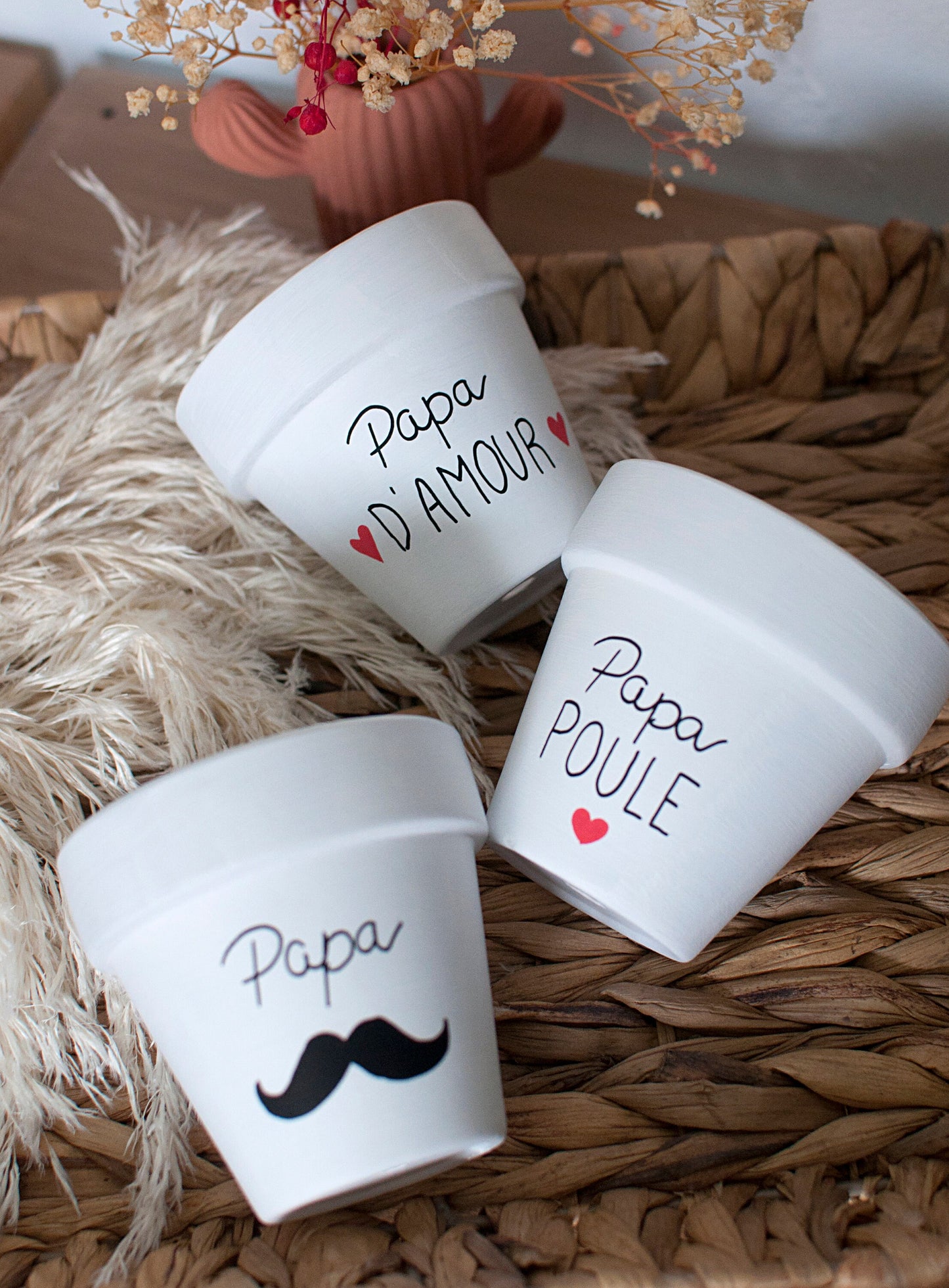 Cache pot / Pot de fleurs en terre cuite : Papa (Moustache) [Bonne fête papa / cadeau papa]