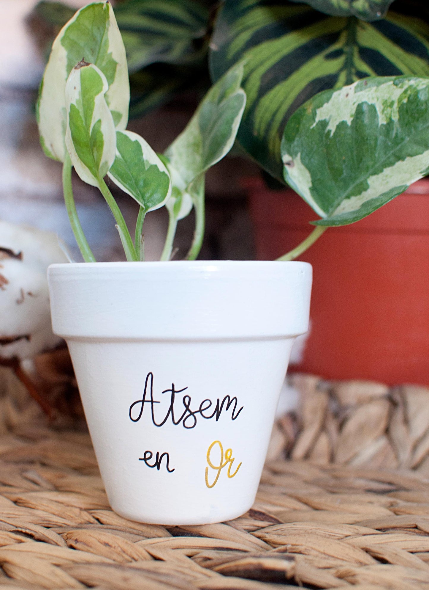 Cache pot / Pot en terre cuite personnalisé : Atsem en or / super Atsem