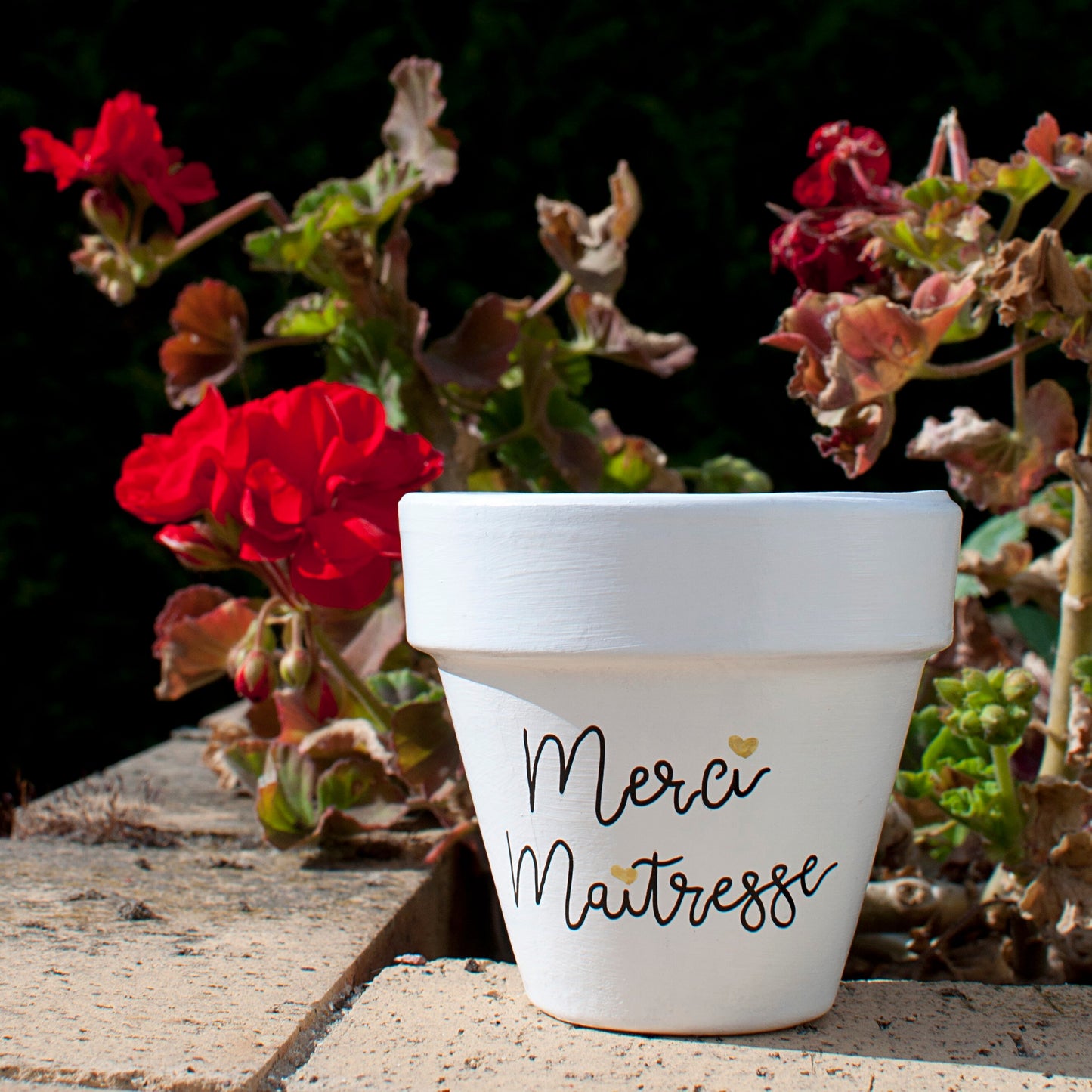 Cache pot / Pot en terre cuite personnalisé : Maîtresse en or / merci Maîtresse [Cadeau maîtresse / cadeau fin d'année scolaire]
