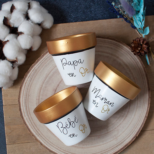 Cache pot / Pot en terre cuite personnalisé : Maman / Papa / Prénom - en Or