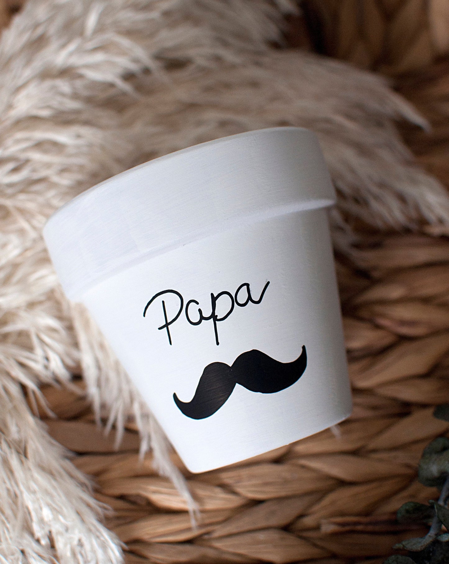 Cache pot / Pot de fleurs en terre cuite : Papa (Moustache) [Bonne fête papa / cadeau papa]