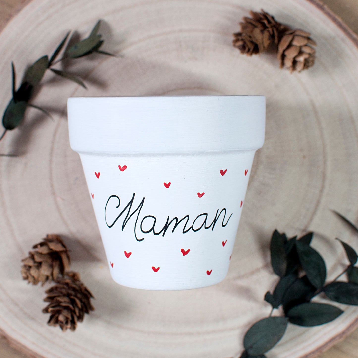 Cache pot / pot de fleur personnalisé en terre cuite : Maman <3 [ cadeau maman, fête des mères, cadeau personnalisé, pot personnalisable]