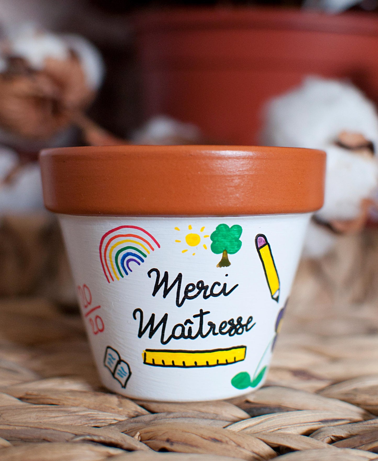 Bougie en terre cuite : Merci Maîtresse - Bougie 100% cire de soja [Cadeau maitresse / Cadeau fin d'année scolaire]