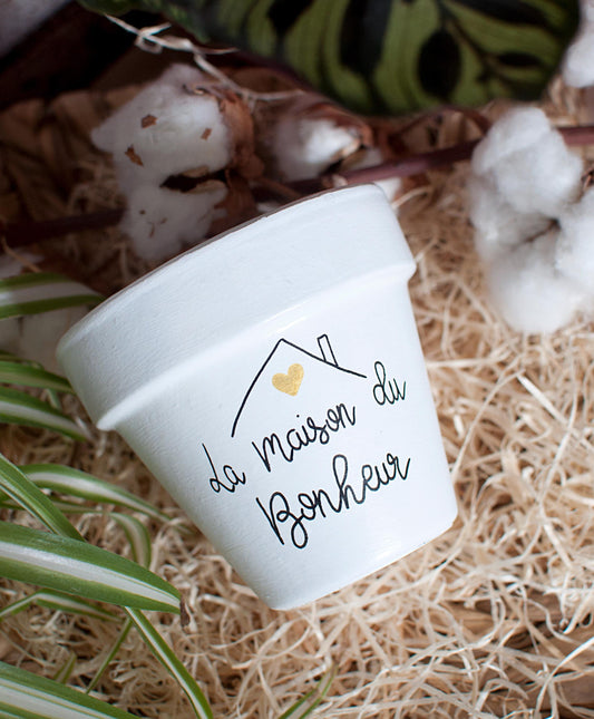 Cache pot / Pot de fleur en terre cuite : La maison du bonheur