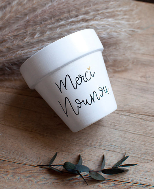 Cache pot / Pot en terre cuite personnalisé : Merci nounou / Super nounou / Nounou en or [cadeau nounou / cadeau nounou personnalisé]
