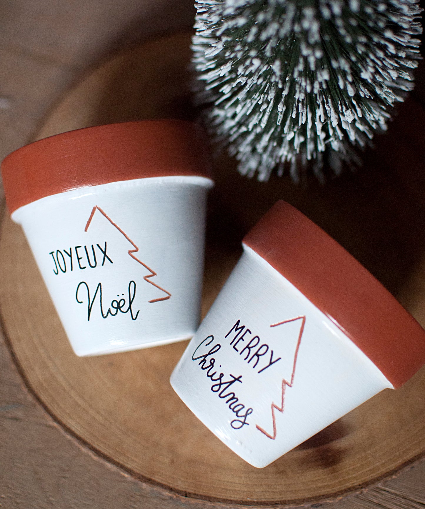 Cache pot / Pot en terre cuite : Joyeux Noël / Merry Christmas [Décoration Noël / Idée Noël / Cadeau personnalisé]
