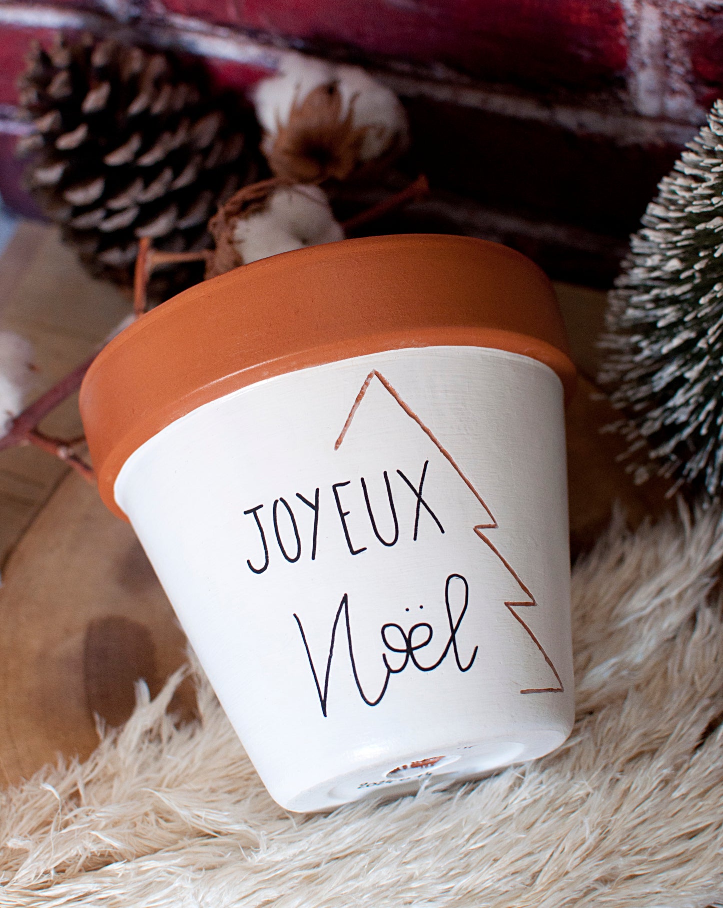 Cache pot / Pot en terre cuite : Joyeux Noël / Merry Christmas [Décoration Noël / Idée Noël / Cadeau personnalisé]