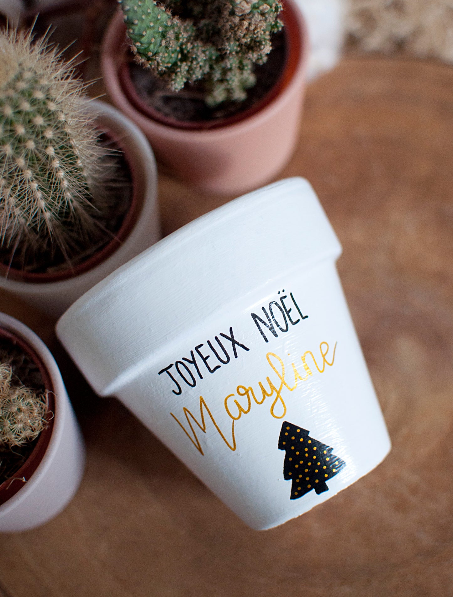 Bougie en terre cuite 9 cm : Joyeux Noel Maîtresse / Nounou / prénom à personnaliser