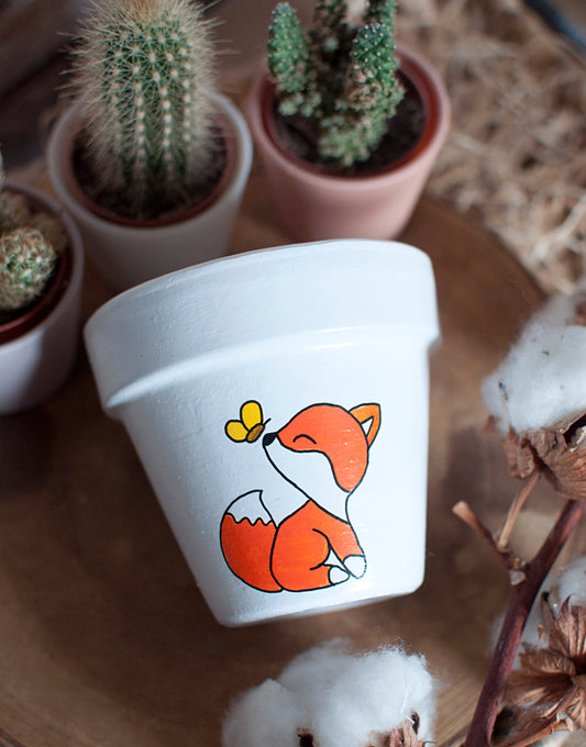 Cache pot / pot de fleur en terre cuite : Foxy le renard