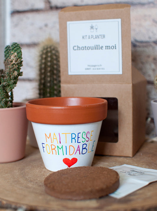 Kit à planter : Maîtresse formidable + pot en terre cuite 8 cm de diamètre - Cadeau de fin d'année scolaire