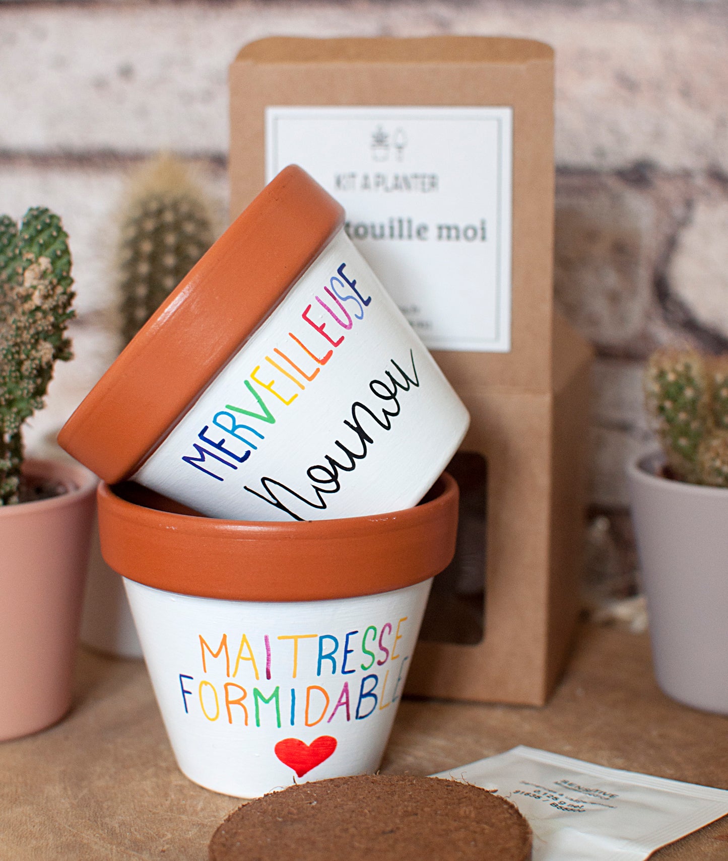 Kit à planter Chatouille moi : Merveilleuse Nounou + pot en terre cuite 8 cm de diamètre