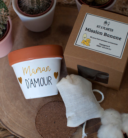 Kit à planter "Maman d'amour" + pot en terre cuite 8 cm de diamètre
