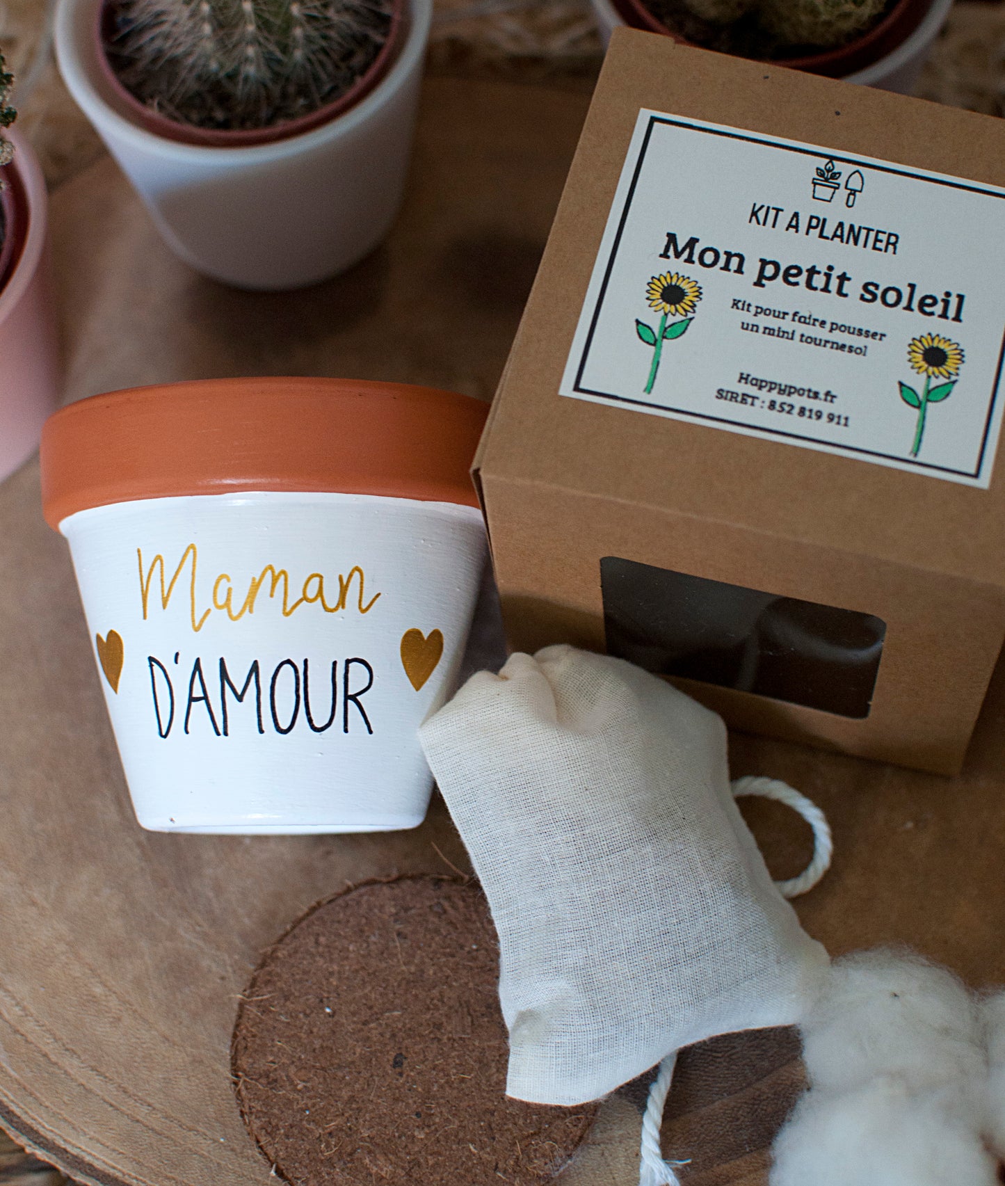 Kit à planter "Maman d'amour" + pot en terre cuite 8 cm de diamètre